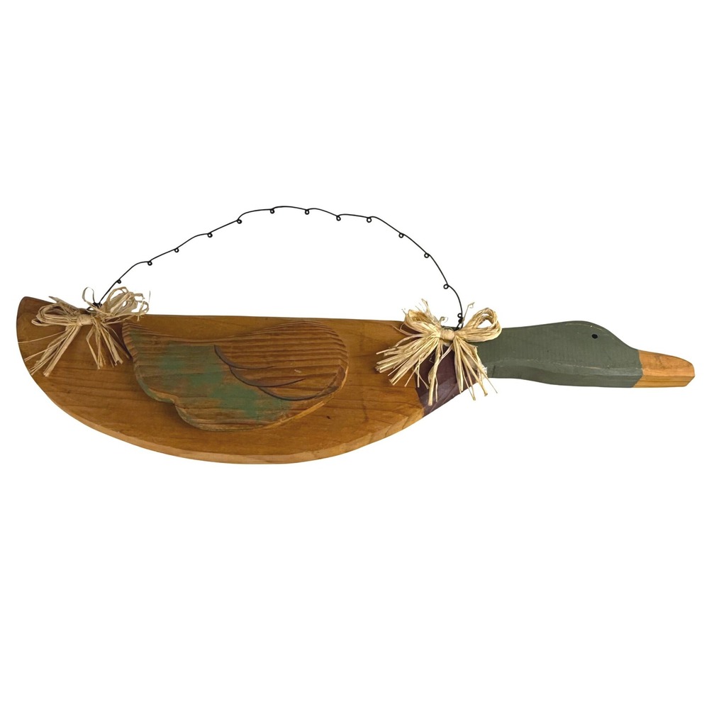 Large Hand Painted Wooden Primitive Mallard Duck Wall Hanging Cottage Core 20.5"